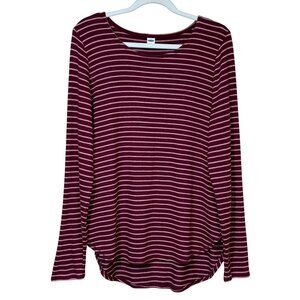 Old Navy Long Sleeve Plush Sweater Burgundy Pink Stripe Medium